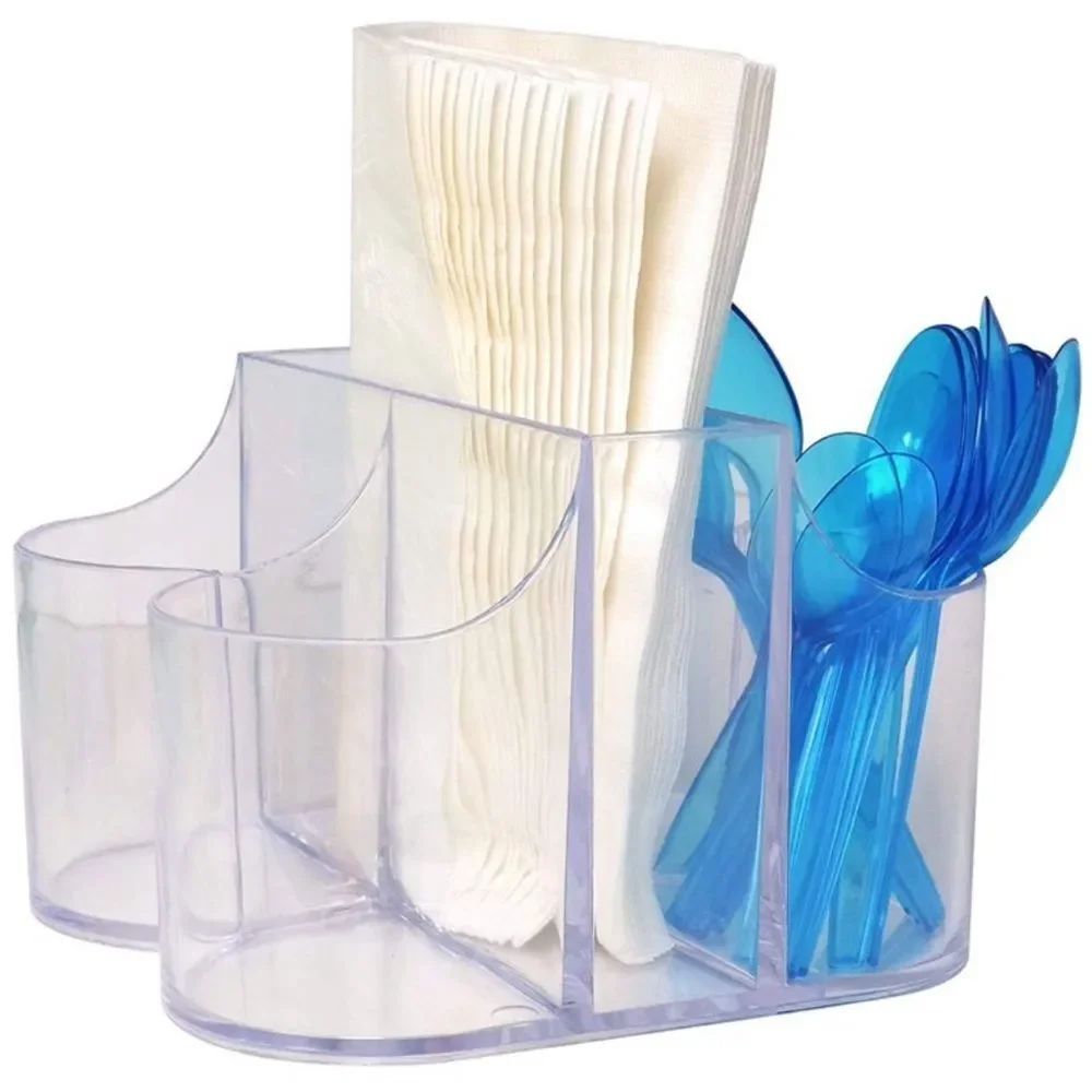 5 Compartment Acrylic Napkin Holder with Cutlery Organizer Caddy